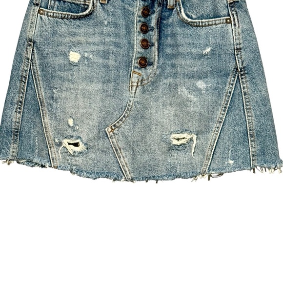 We The Free | Free People Distressed High Rise Raw Hem Button Front Mini Skirt - Picture 4 of 12